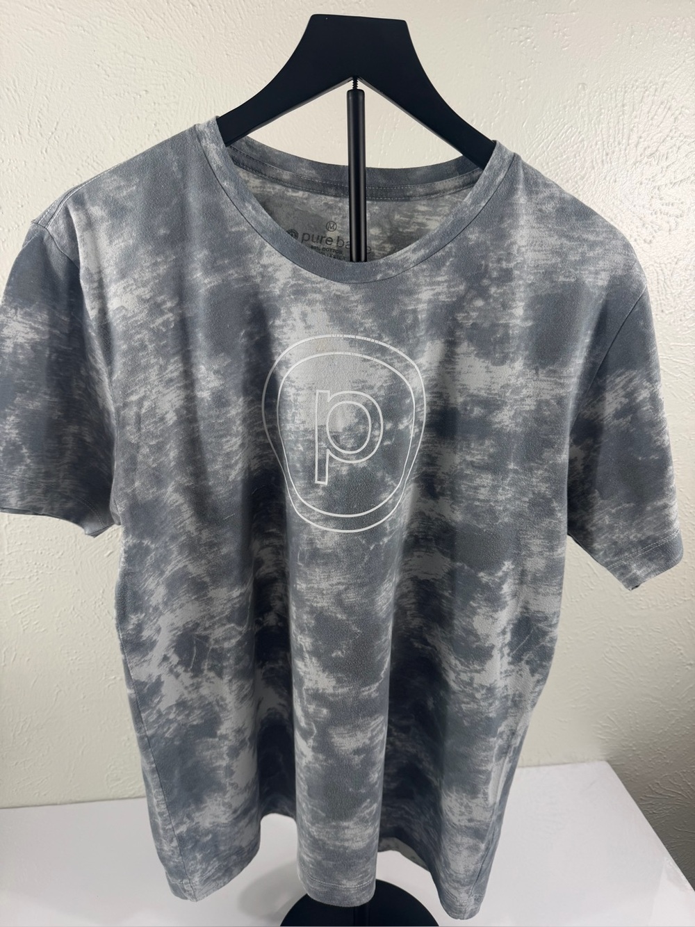 Pure Barre Gray Tie-Dye Logo Tee Unisex Medium | Athleisure Workout Shirt